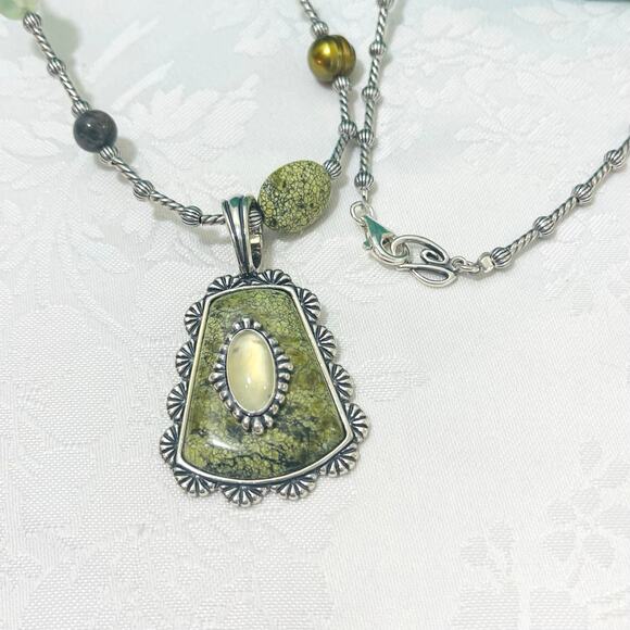 CAROLYN POLLACK Sterling Green Jaspar Pendant Necklace Bead Enhancer Silver - Picture 4 of 13